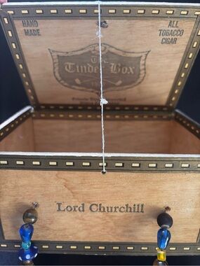 Vintage Lord Churchill Wooden Cigar Box with Beaded Front